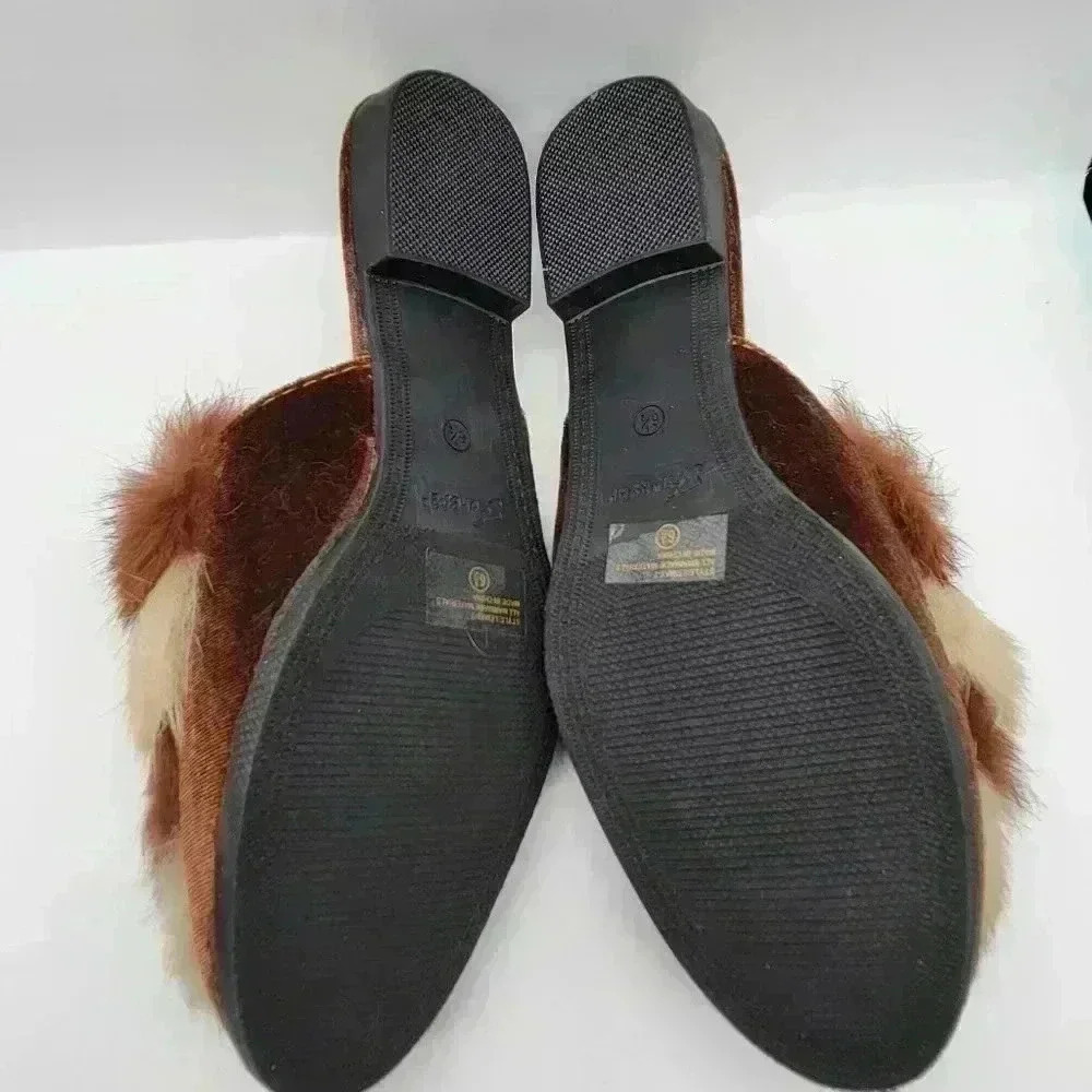 Forever Mule Furry Flat Women's Heel Slip on Slippers Shoes Size 6 1/2 Brown Tan - Picture 8 of 9
